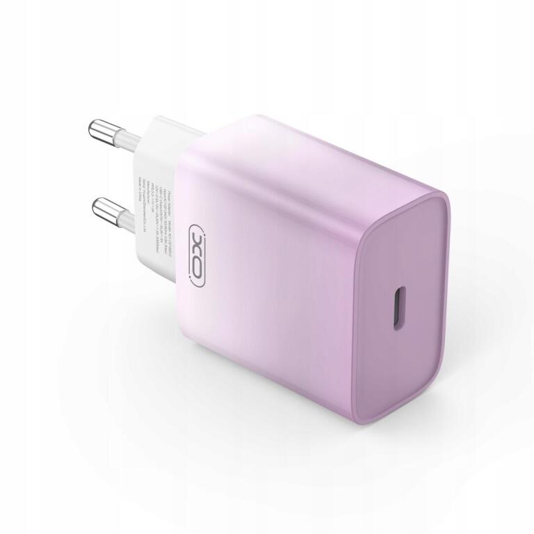 XO ładowarka sieciowa CE18 PD 30W 1x USB-C fioletowo-biała + kabel USB-C - (2)