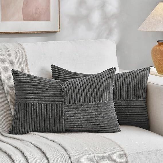 MIULEE Zestaw 2 Miękkich Poszewek na Poduszki 40 x 60 cm szare (1)