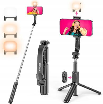SelfieShow Kijek Teleskopowy z lampą LED PILOT CZARNY Q01S