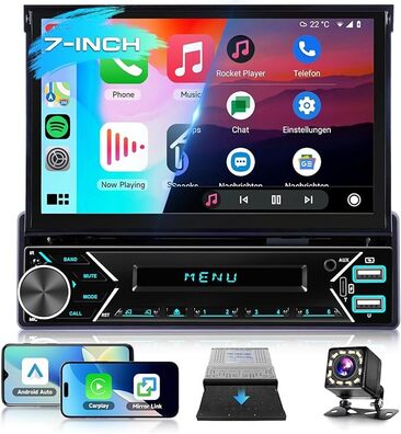 PODOFO Radio samochodowe, ekran wysuwany Carplay Android Car SKU:A3983