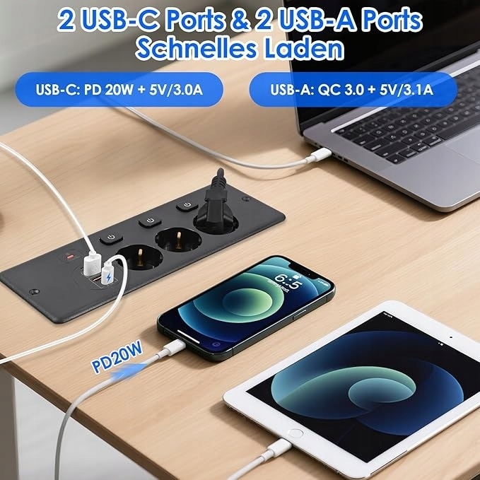 Listwa Zasilająca Biurkowa USB Gniazdko Gniazdo Blatowe Wpuszczane BKL-E68 (3)