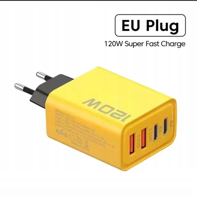 Szybka ładowarka Quick Charge 3.0 Muti Total 120W, 4 porty USB typu C żółta
