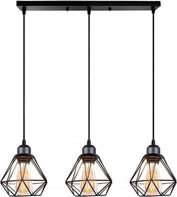 Lampa Wisząca Vintage Geometryczny Klosz, 3 Lampy MN-CAGE-SL