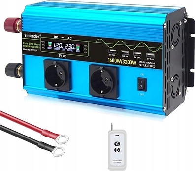 Yinleader przetwornica 24V, 230V, 1600W/3200W, z Pilotem, Wyświetlacz LCD