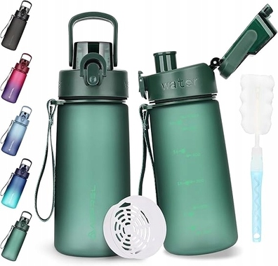 AOPREL Butelka do picia 600 ml, butelka na wodę, bez BPA butelkowa zieleń