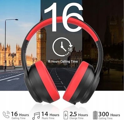 Słuchawki Bluetooth, IFECCO słuchawki nauszne Bluetooth 5.3 S5 CZARNO CZERW