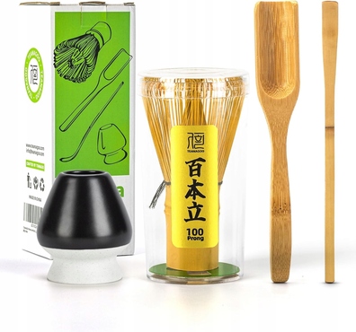 TEANAGOO zestaw do matcha Chashaku łyżka uchwyt bambus/czarna ceramika